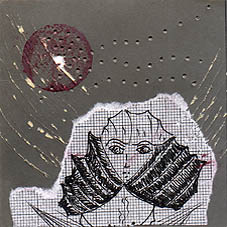 8 x8 cm de Marie-Claude Druenne, collage et papier perforé. 2002