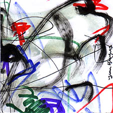 Un 8 x 8 cm de Jean Hugues . Encres sur papier.
